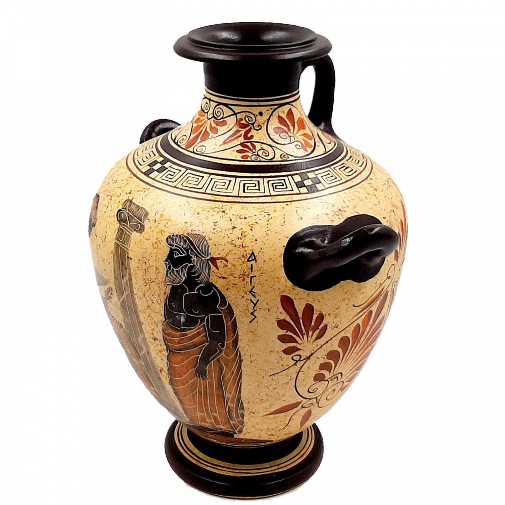 Greek Pottery Vase,3 Handle Hydria 26cm ,Aegeus with Pythia,Oedipus
