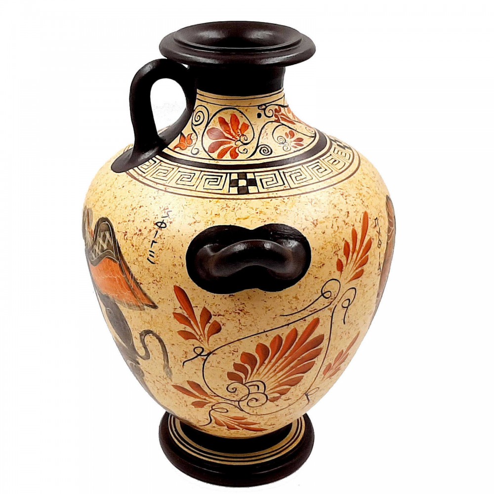 Greek Pottery Vase,3 Handle Hydria 26cm ,Aegeus with Pythia,Oedipus