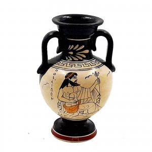 Attic white ground Greek Amphora Vase 13cm,God Poseidon
