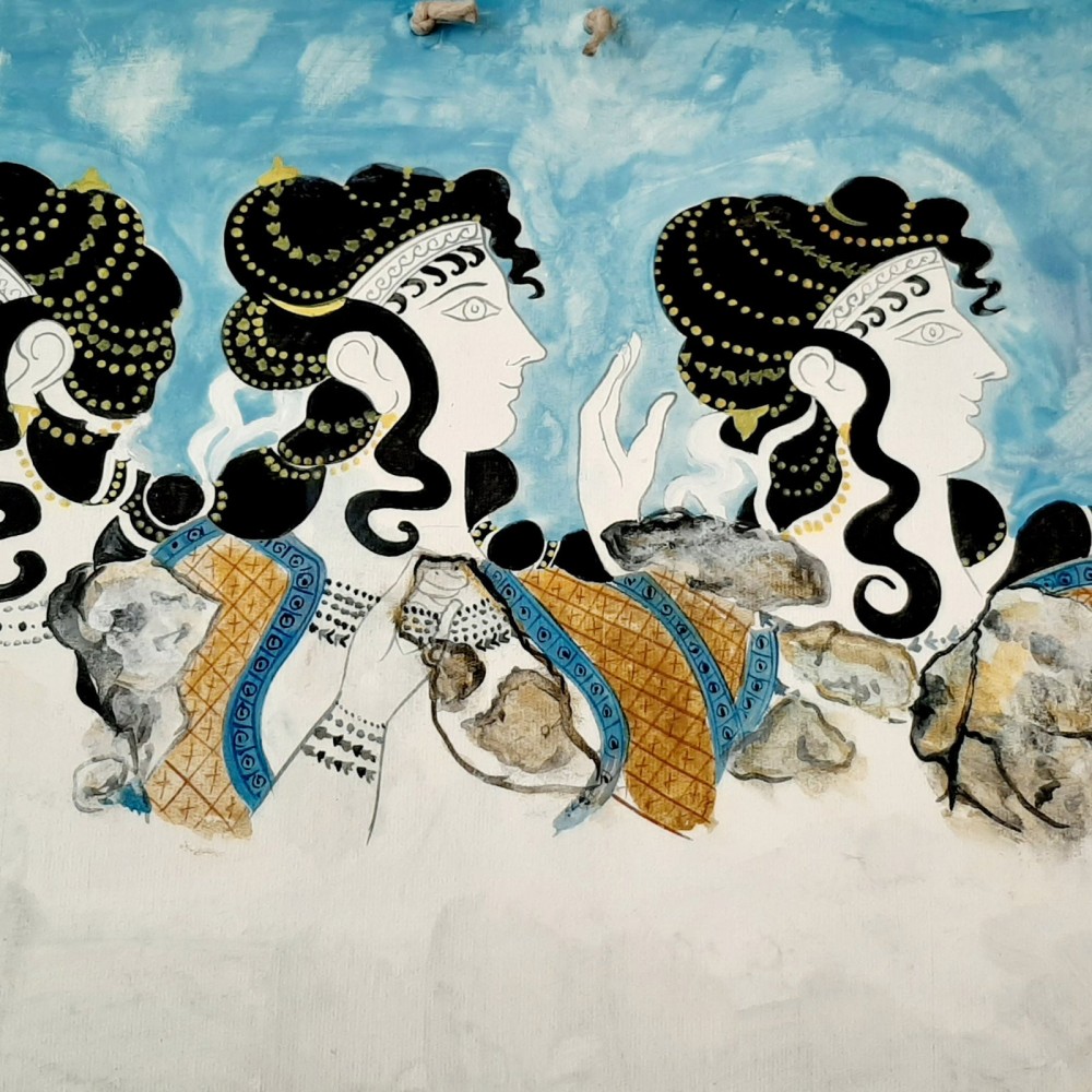 Γαλάζιες κυρίες,Κεραμική πλάκα ,Αντίγραφο τοιχογραφίας από το ανάκτορο της Κνωσού