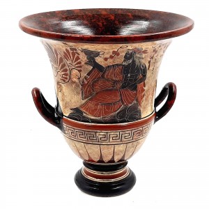 Ancient Greek Pottery,Krater 21cm showing Goddess Artemis with Achilles