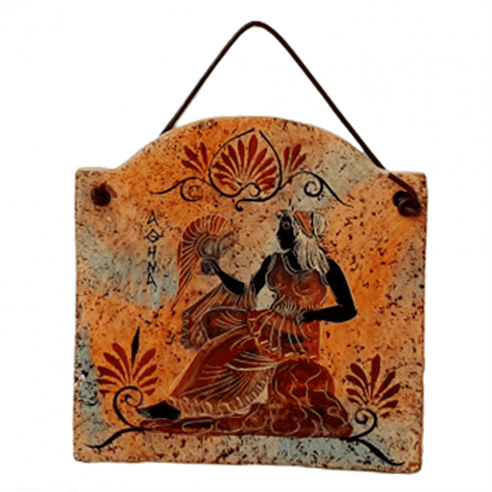 Κεραμική πλάκα 11*12cm  Πολύχρωμο Φόντο,Απεικονίζεται η Θεά Αθηνά