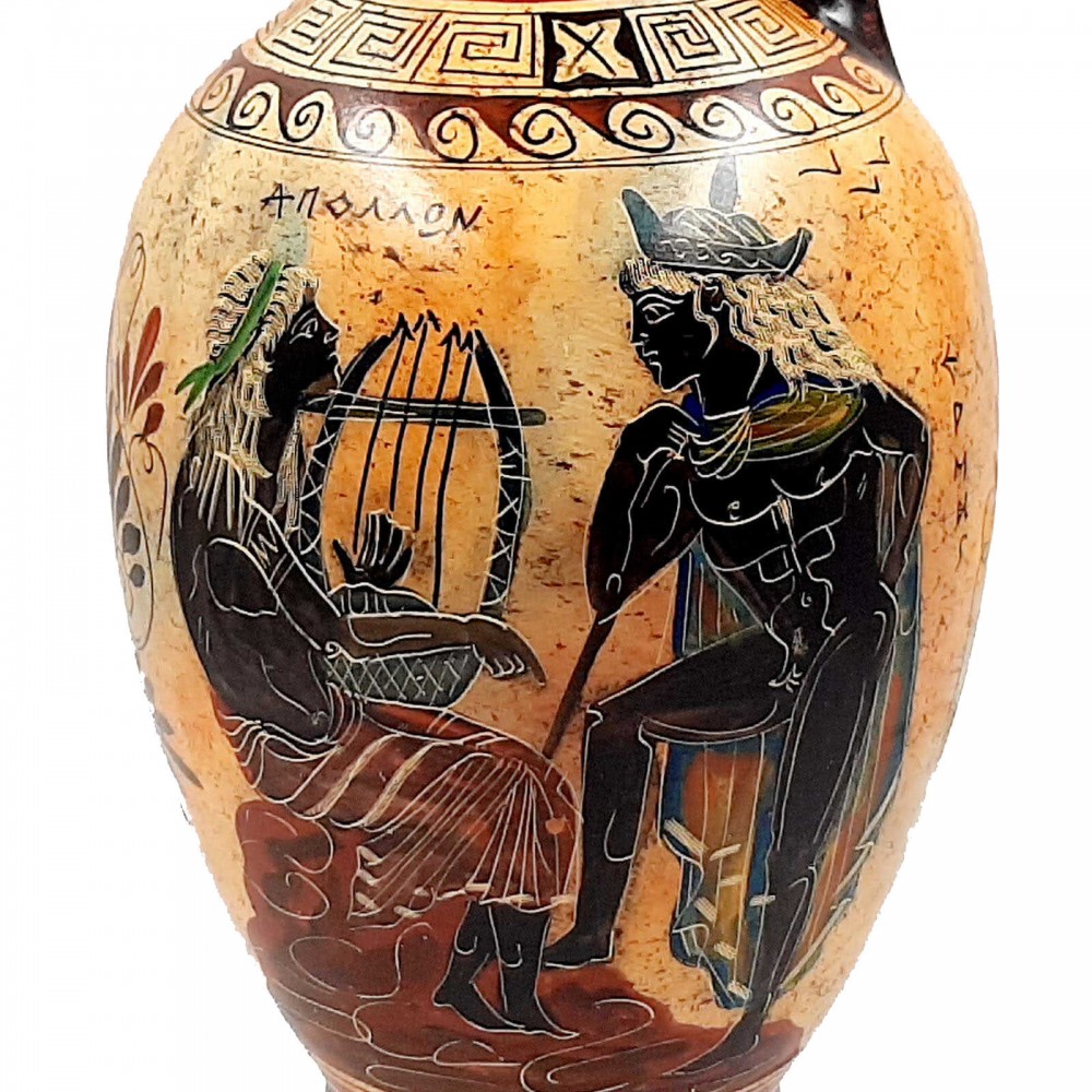 Οινοχόη του βυθού 36cm αρχαϊκής περιόδου ,Αιγέας και Πυθία, Απόλλων και Ερμής