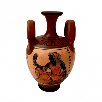Αρχαίo Ελληνικό βάζο 13cm, Καφέ αποχρώση με την Θεά Αφροδίτη