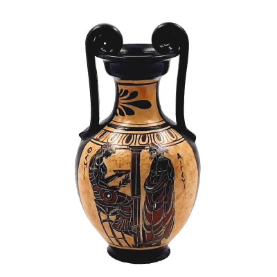 Greek Pottery Pot,Black Figure Amphora 16cm,Showing God Apollo