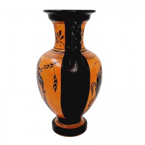 Black Figure Amphora Vase 22cm ,God Dionysus with Satyr,Goddess Artemis