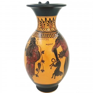 Black figure Pottery Vase 32cm,Satyr with Menas and God Dionysus