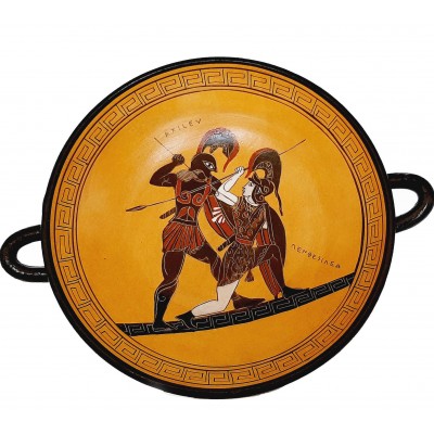 Greek Kylix 20cm,Black figure Pottery,Achilles killing Penthesilea