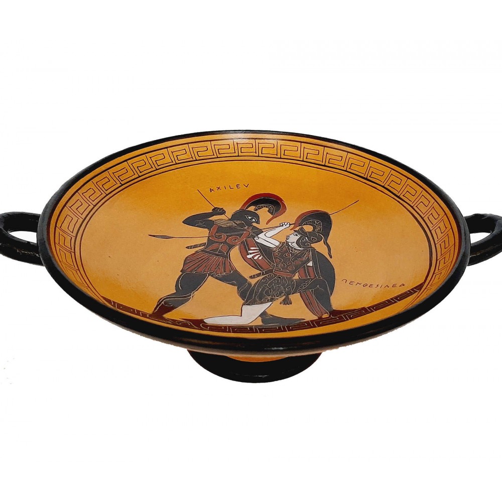 Greek Kylix 20cm,Black figure Pottery,Achilles killing Penthesilea