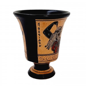 Δίκαιη κούπα του Πυθαγόρα 11cm, μελανόμορφο, απεικονίζεται ο Ποσειδώνας
