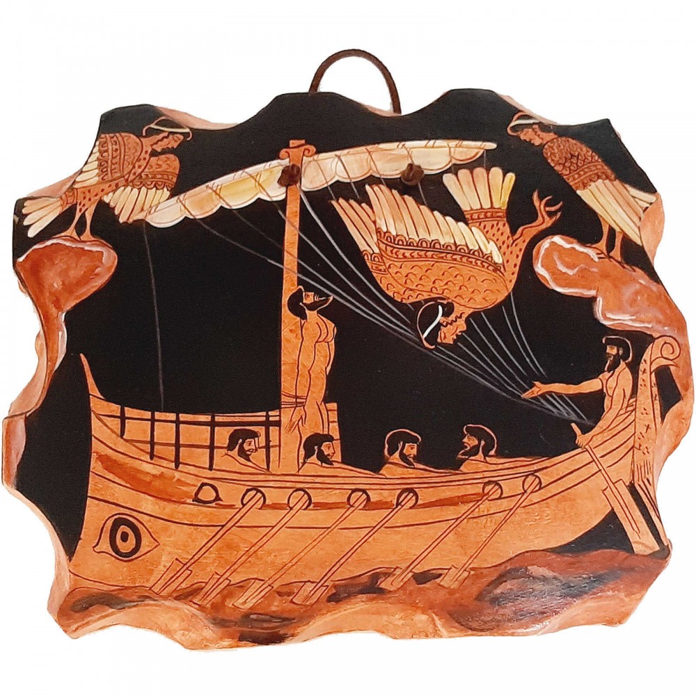 Ceramic Slab (20x17)cm,Red figure Pottery,Odysseus and the Sirens