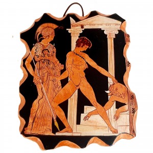 Ceramic Slab 17x20cm,Red figure Pottery,Theseus and the minotaur