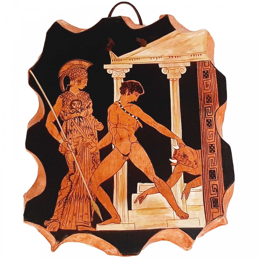 Ceramic Slab 20x26cm,Red figure Pottery,Theseus and the minotaur