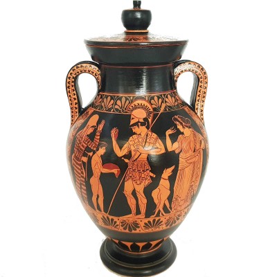 Red Figure Pottery,Museum Replica Amphora, Warrior leaving home
