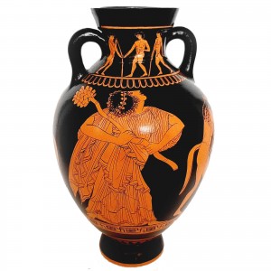 Red figure Panathenaic Amphora 31cm,God Dionysus with Manaed and Satyrs