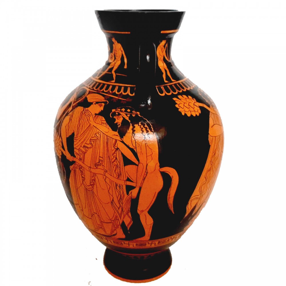 Red figure Panathenaic Amphora 31cm,God Dionysus with Manaed and Satyrs