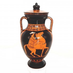 Red figure Pottery Amphora with lid 19,5cm,Hercules and Cerberus