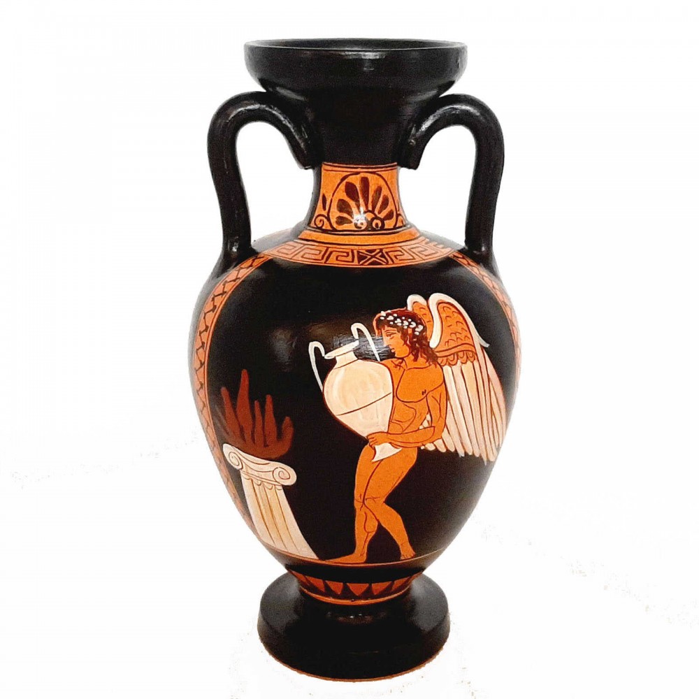 Red figure Pottery Vase 22cm,Hercules with Goddess Athena