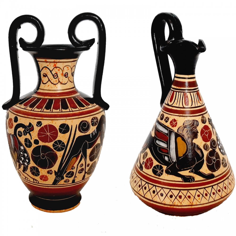 Set of 2 Corinthian Art vases 13,5cm,Ancient  Greek Pottery 